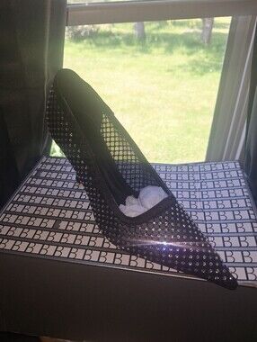 NIB Black Studded Mesh Pointed Toe Pump